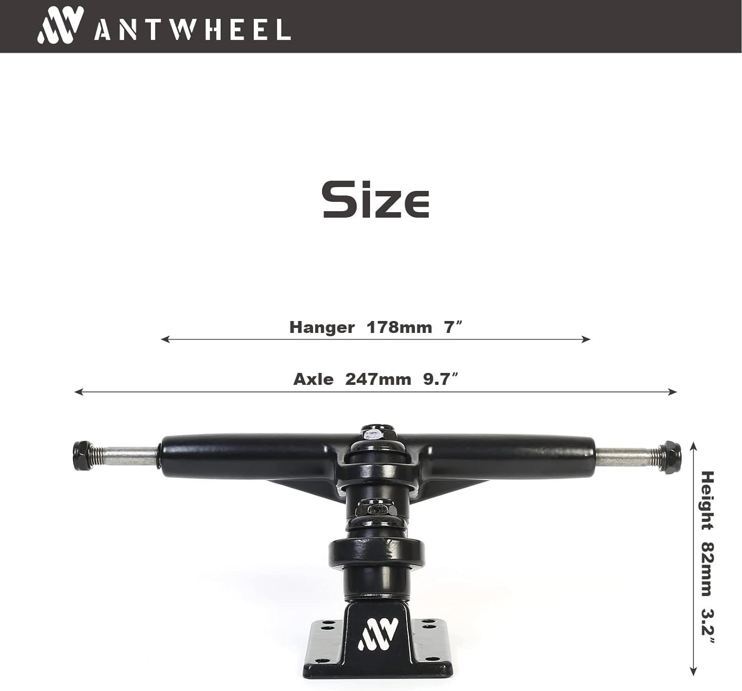 ANTWHEEL Sidewinder II Longboard/Skateboard/surf Skateboard Black Skateboard Double Kingpin Trucks 7" Hanger 9.72" Axle  (Set of 2) Free Hardware