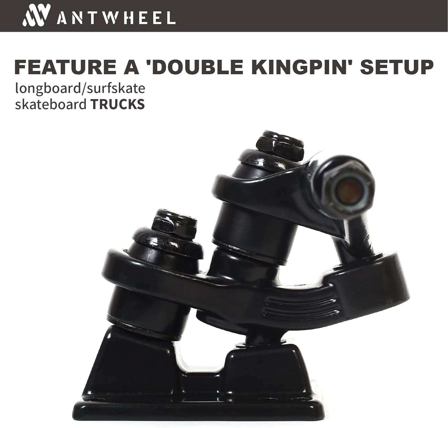 ANTWHEEL Sidewinder II Longboard/Skateboard/surf Skateboard Black Skateboard Double Kingpin Trucks 7" Hanger 9.72" Axle  (Set of 2) Free Hardware